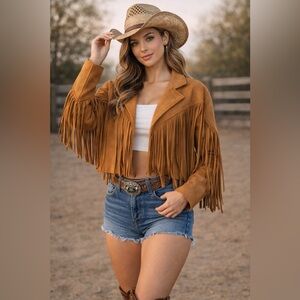 ✨ REVEROF Tan Fringe Suede Jacket | Western Festival Vibes | Size L ✨
